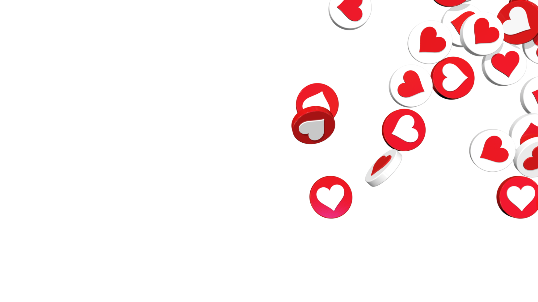 Social Media Like Hearts Icons Isolated on Right Side, 3D Rendering png