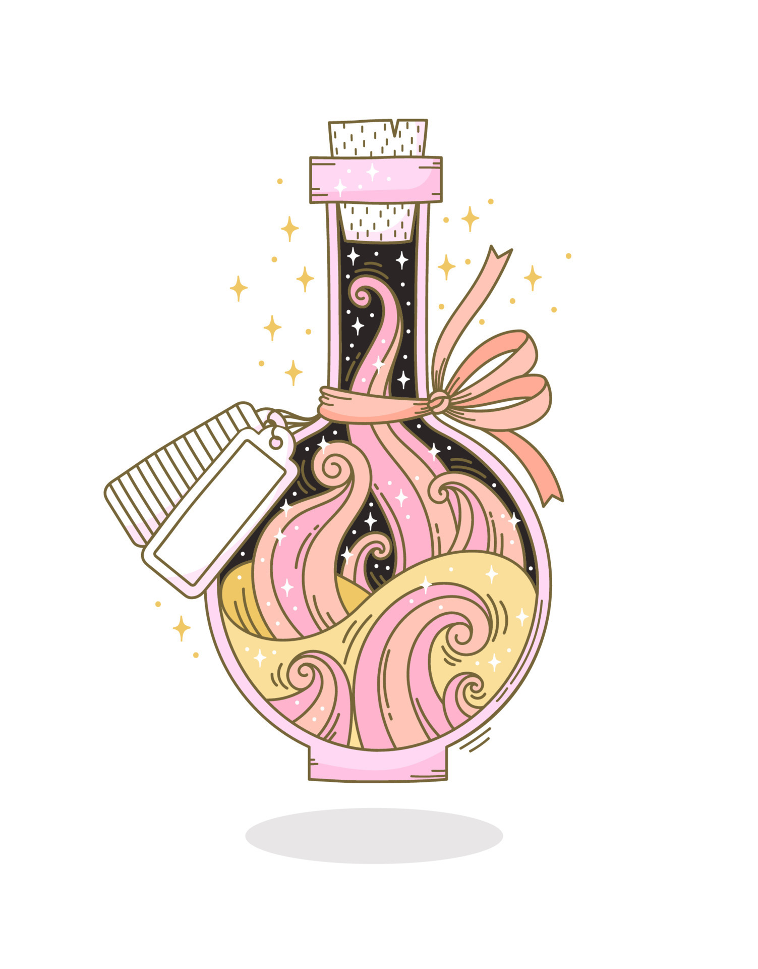 Hand drawn bottle with magic potion in fantasy style on white