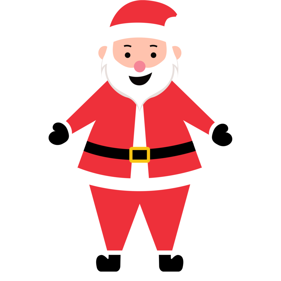 Funny happy Santa Claus character with gift, waving, and greeting in transparent background png