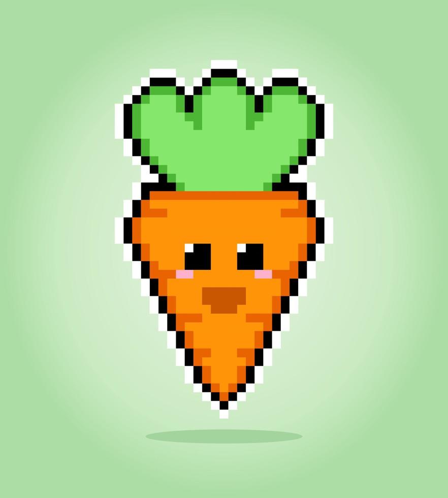 8 bit pixel carrot kawaii. vegetables for game assets in vector illustration.