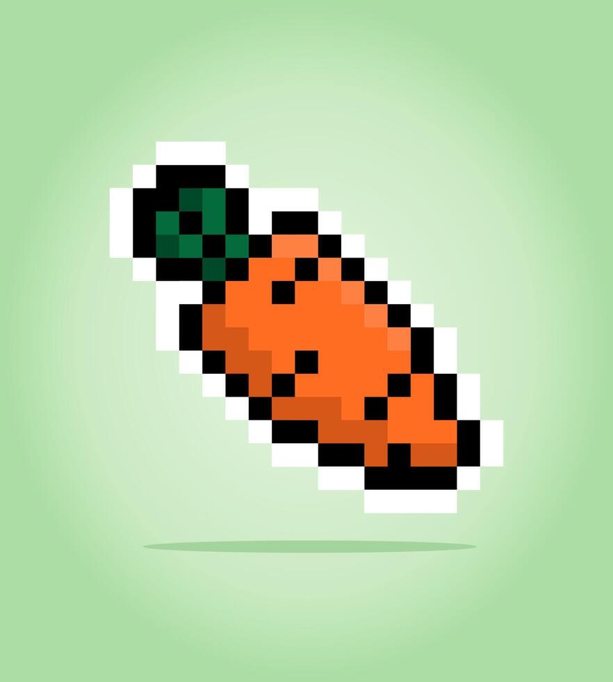 8 bit pixel carrot. vegetables for game assets in vector illustration.