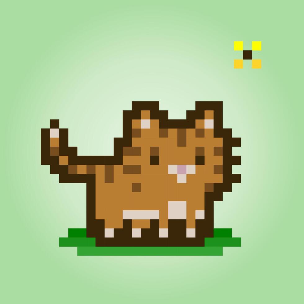 Pixel 8 bit orange cat. Animals for game assets in vector illustration.