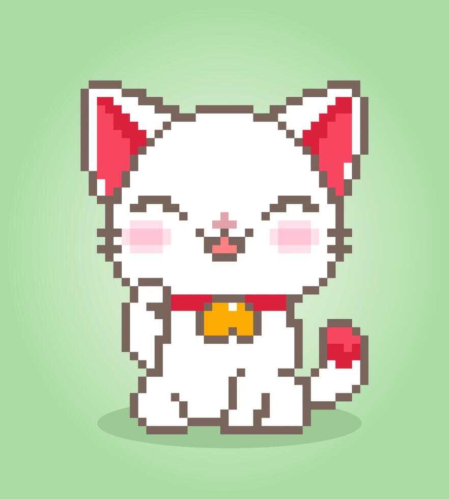 píxel de 8 bits es un gato. animal para activos de juego en ilustración vectorial. vector