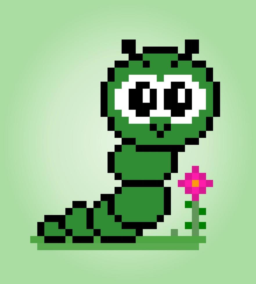 Pixel 8 bit caterpillar. Animals for game assets in vector illustration.