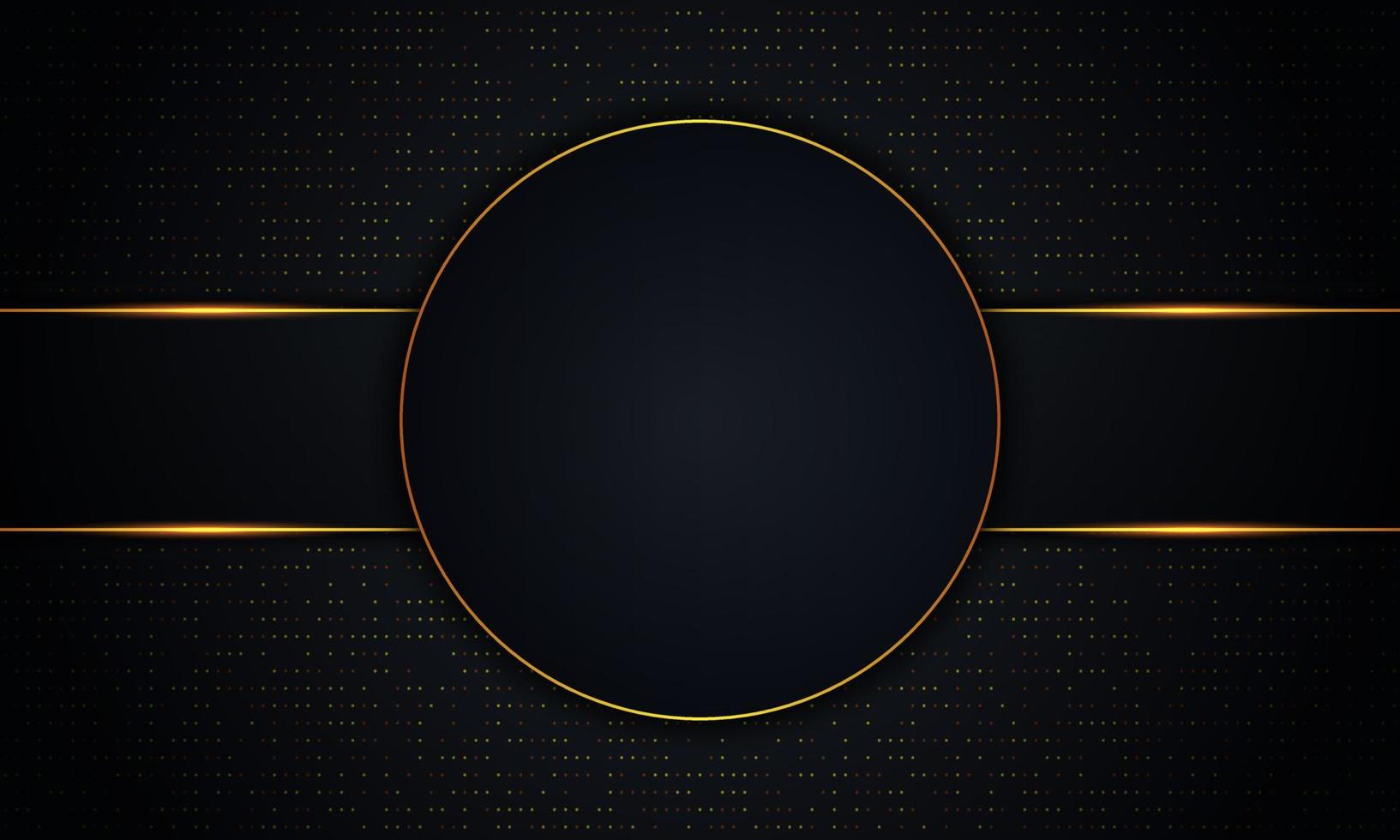 Luxury dark circle and stripes with golden lines and dot background. vector