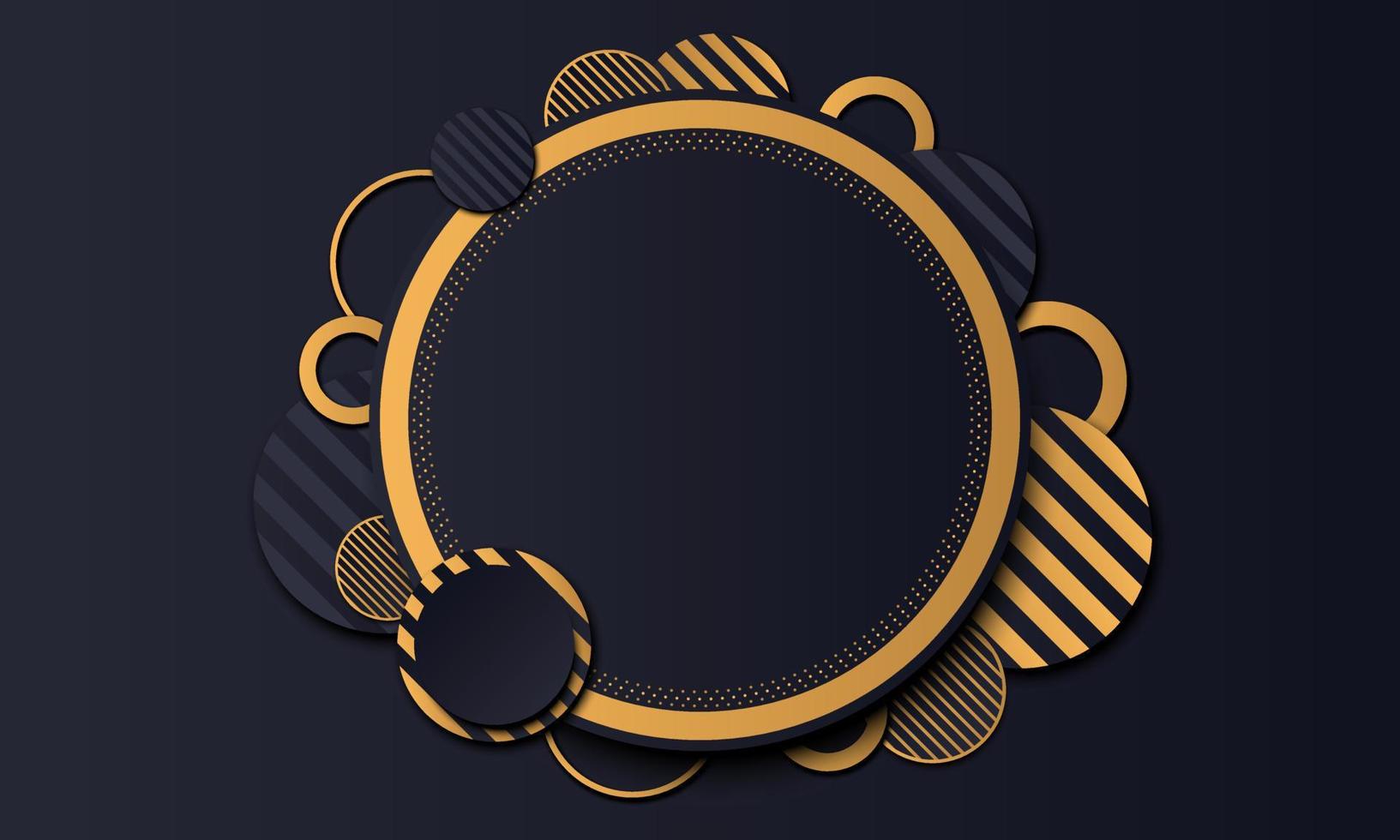 Luxury dark navy circle banner with golden background. vector