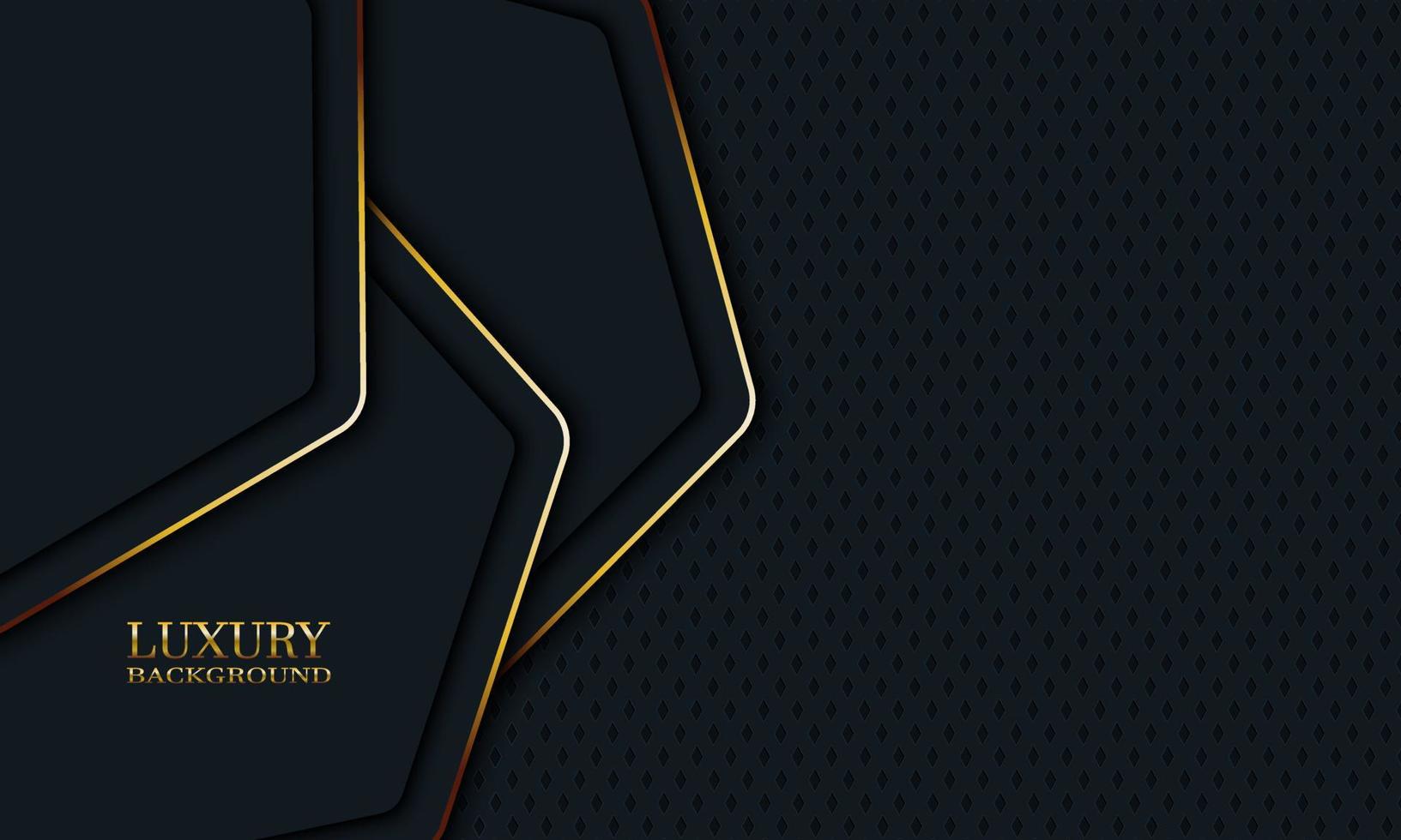 Luxury banner background with dark rounded hexagonal and golden lines. vector