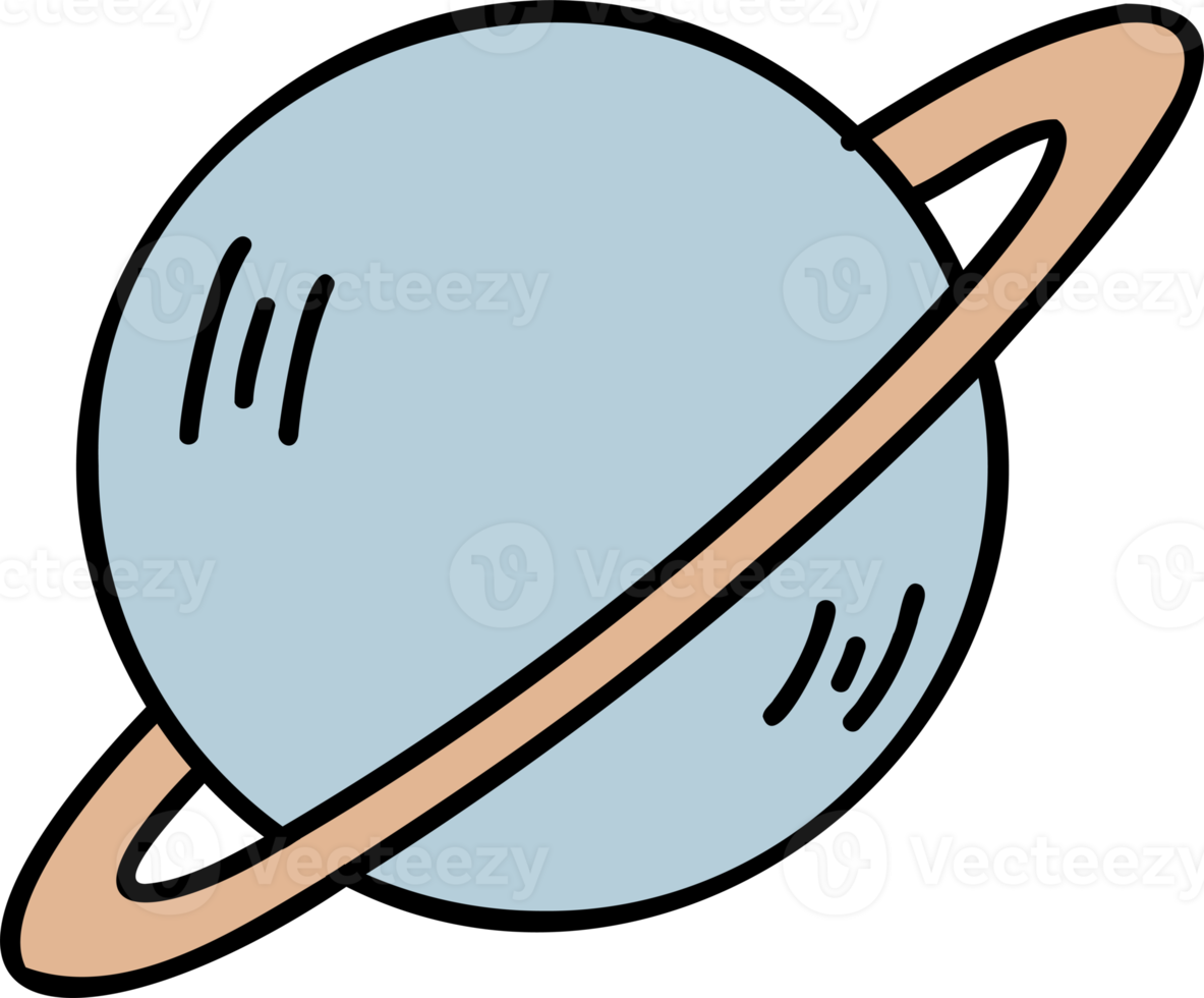 Hand Drawn Planets and rings floating in space illustration png