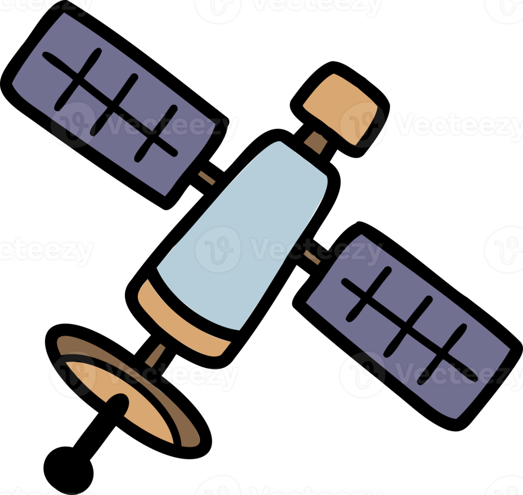 Hand Drawn satellites floating in space illustration png