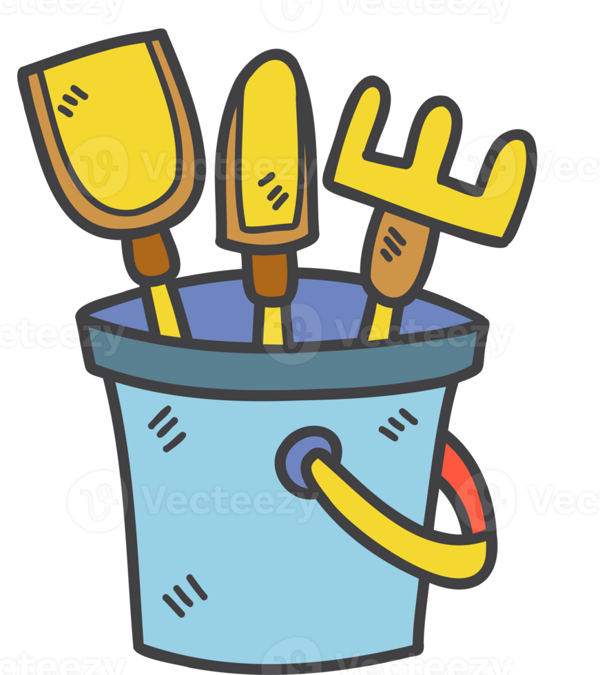 Hand Drawn Sand bucket and scoop tool illustration png