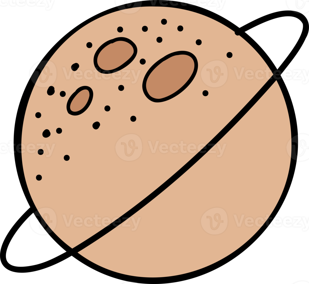 planetas desenhados à mão e anéis flutuando na ilustração do espaço png