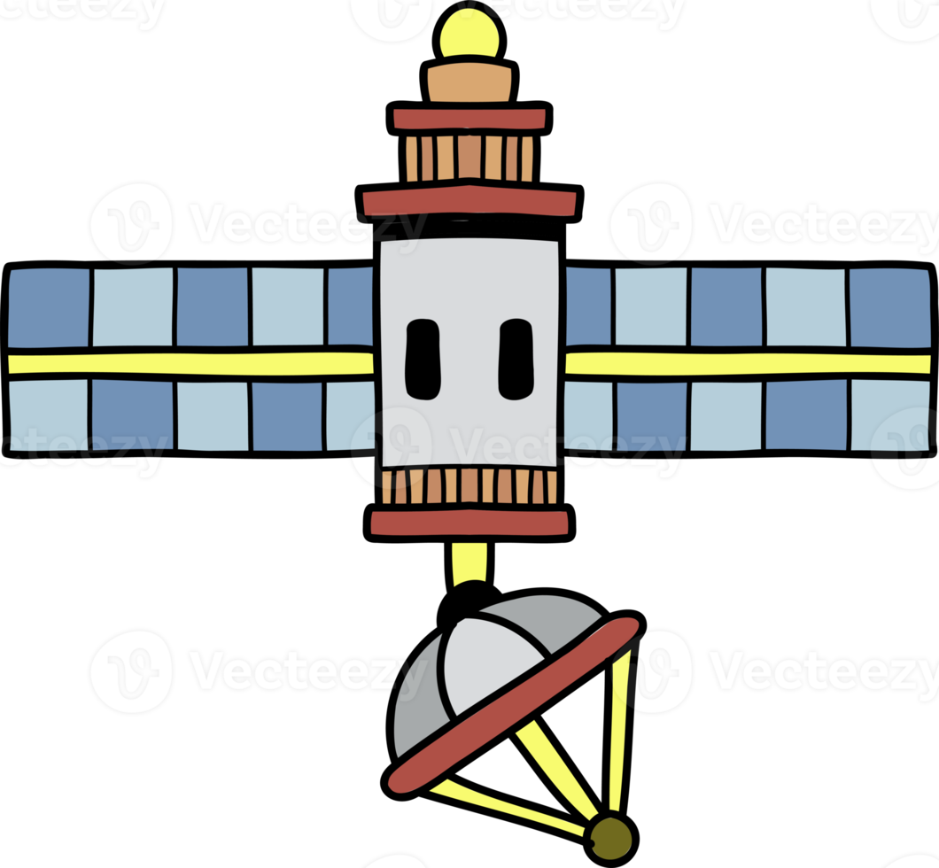 Hand Drawn satellites floating in space illustration png