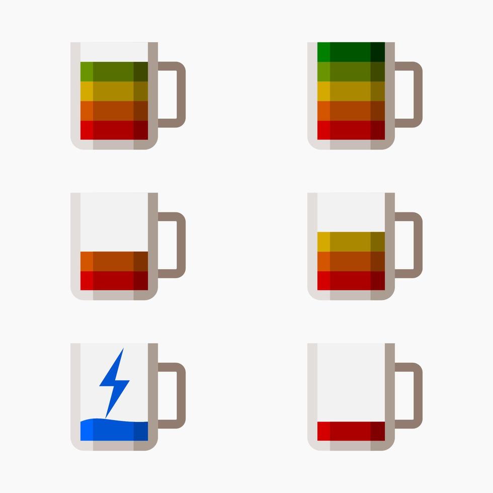 ilustración vectorial de tazas de café editables que se muestra como iconos de batería establecidos para un elemento adicional de café o proyecto de diseño relacionado con el negocio con el concepto de recarga de energía vector