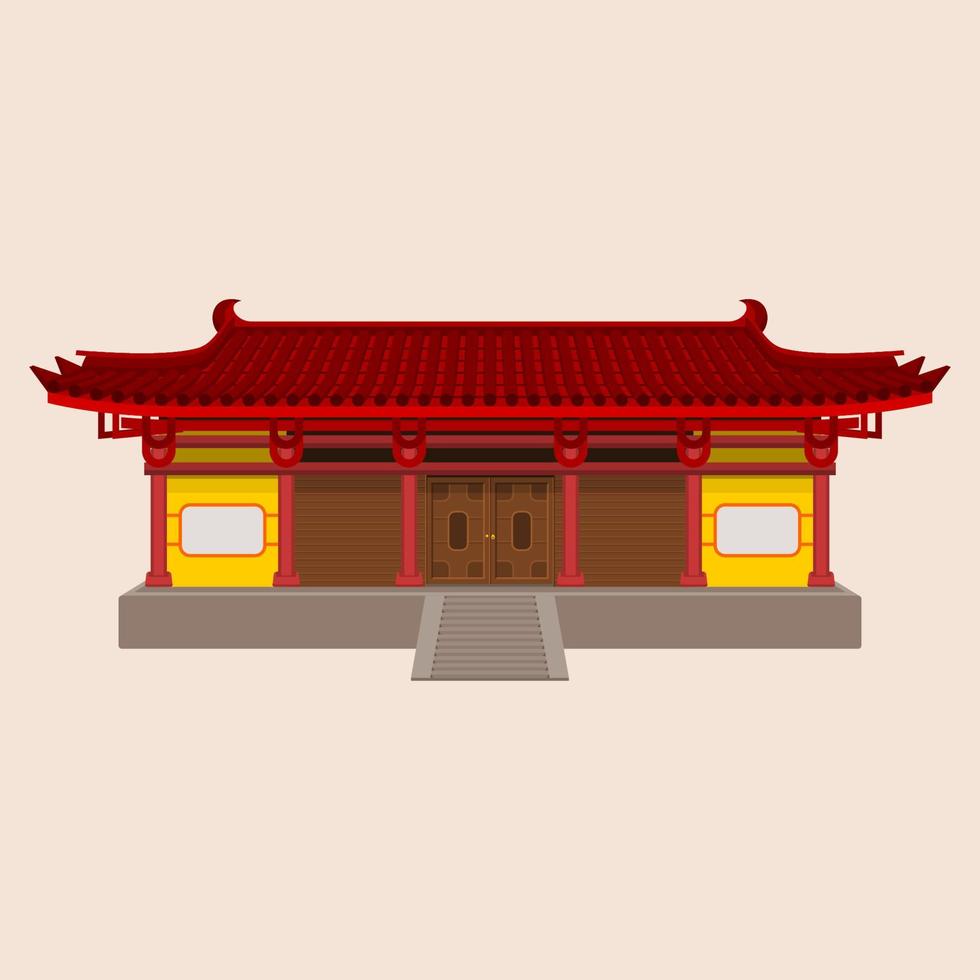 Editable Wide Traditional Chinese House Building Vector Illustration for Artwork Element of Oriental History and Culture Related Design