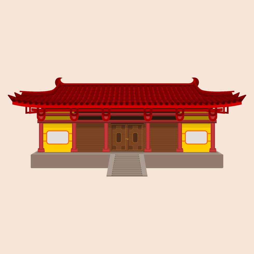 Editable Wide Traditional Chinese House Building Vector Illustration for Artwork Element of Oriental History and Culture Related Design