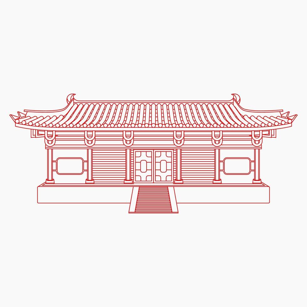 Editable Traditional Wide Chinese Building Vector Illustration in Outline Style for Artwork Element of Oriental History and Culture Related Design