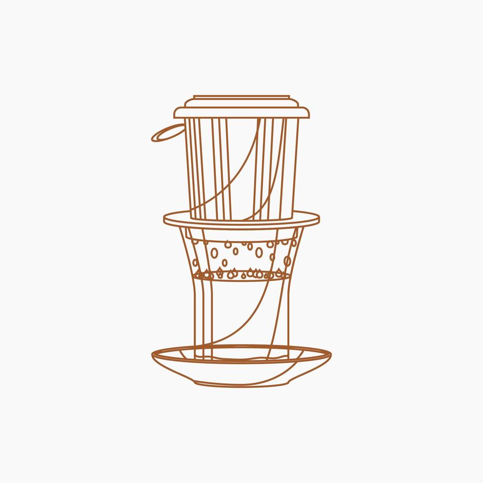 Editable Isolated Vietnam Drip Coffee With Saucer in Outline Style Vector Illustration for Artwork Element of Cafe With Vietnamese Culture and Tradition Related Design