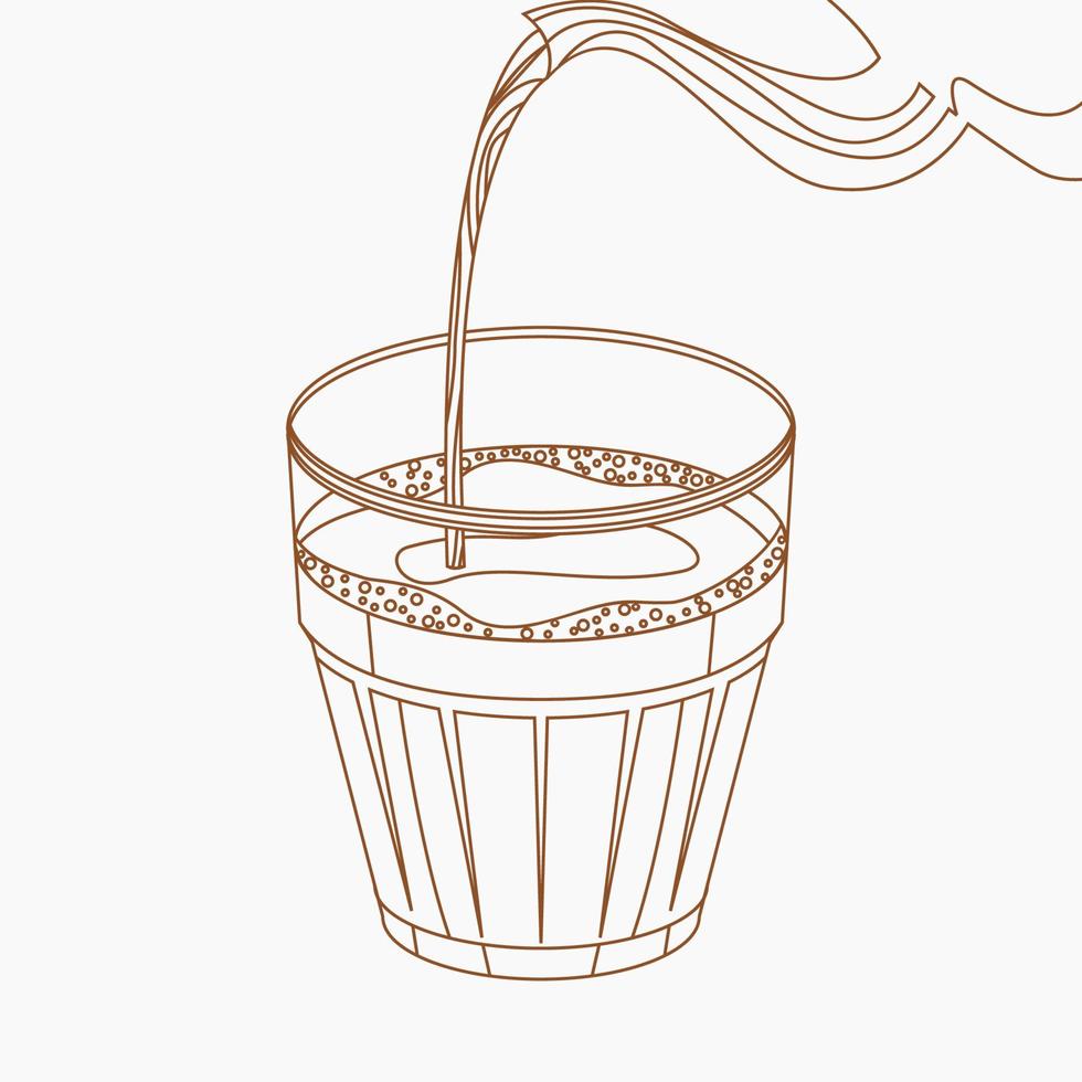 Editable Isolated Top Side View Outline Style Pouring Indian Masala Chai From Kettle Into Glass Mug Vector Illustration for Artwork Element of Beverages With South Asian Culture and Tradition Design