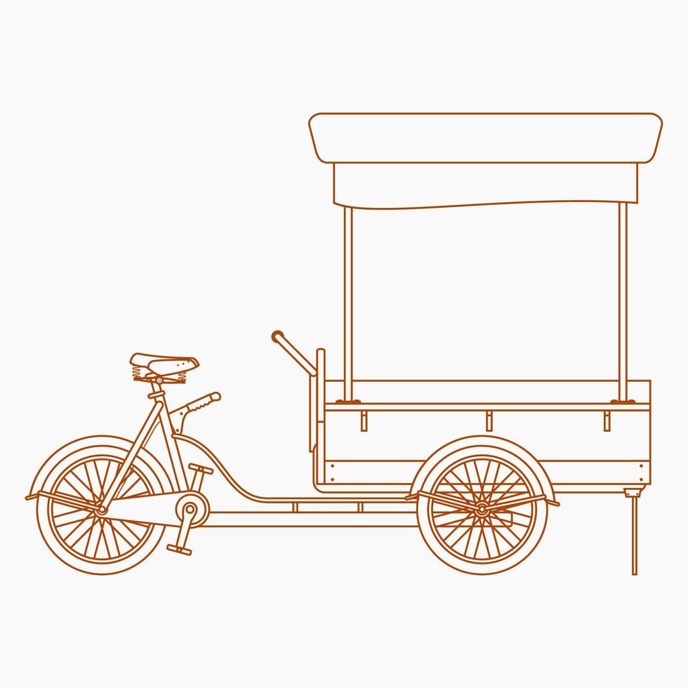 ilustración de vector de tienda de bicicletas de comida móvil de vista lateral aislada editable en estilo de esquema para elemento de arte de vehículo o diseño relacionado con negocios de comida y bebida