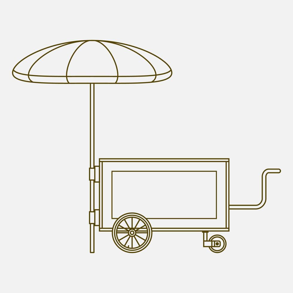 Editable Isolated Side View Mobile Mini Food Cart Vector Illustration With Umbrella in Outline Style for Food and Drink Business Related Concept