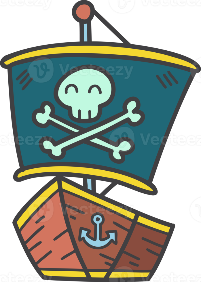 Hand Drawn toy pirate ship for kids illustration png