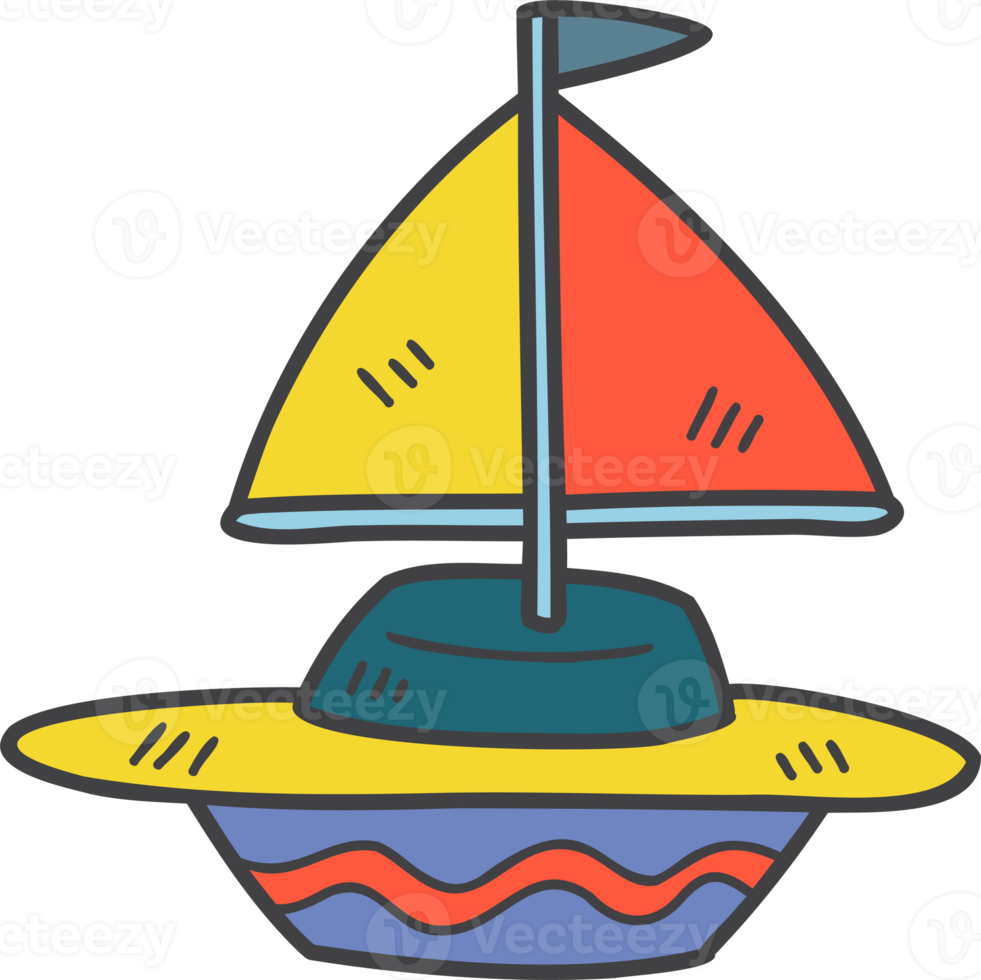 Hand Drawn toy sailboat for kids illustration png