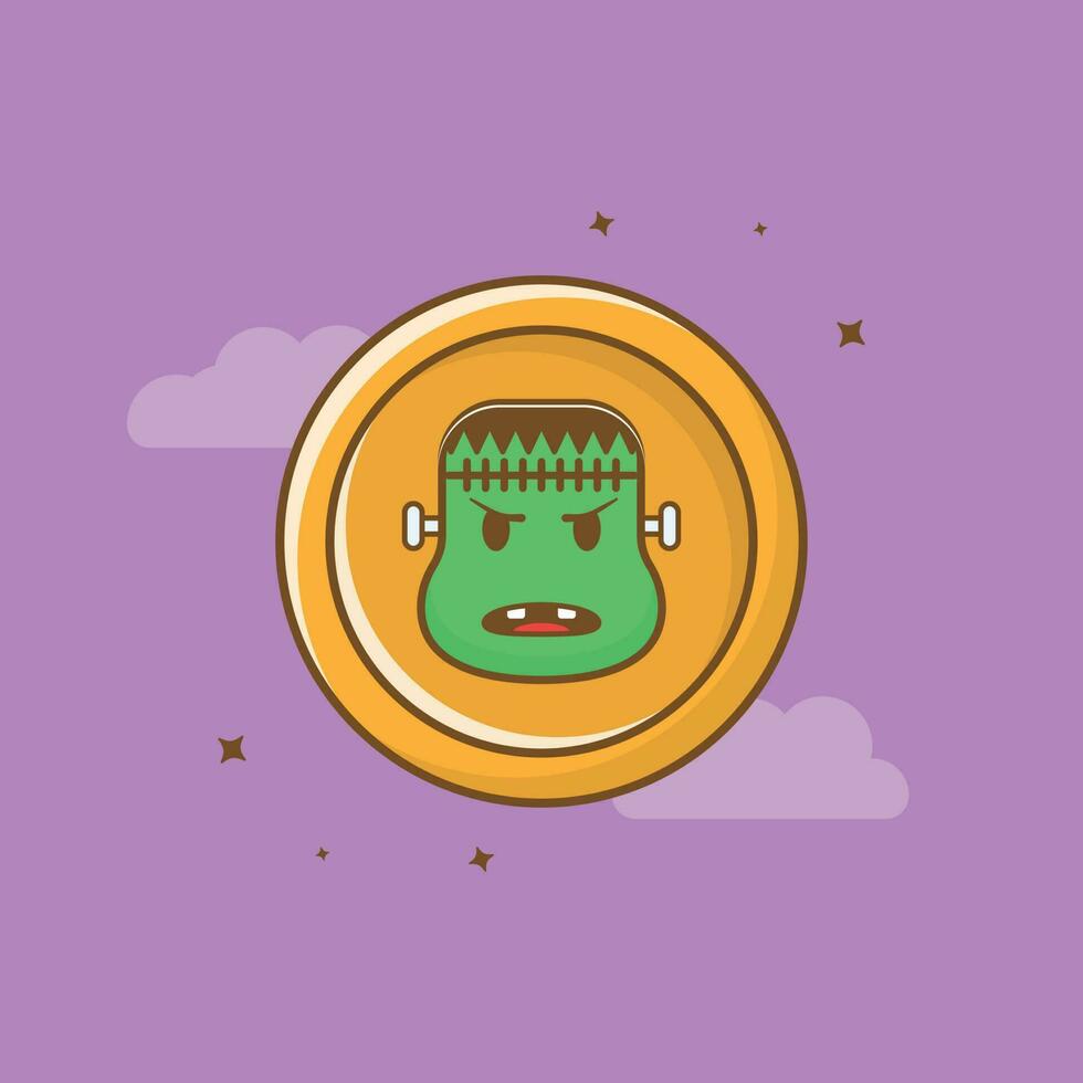 Frankenstein coin cartoon icon illustration for halloween party. Halloween concept. Simple premium design vector