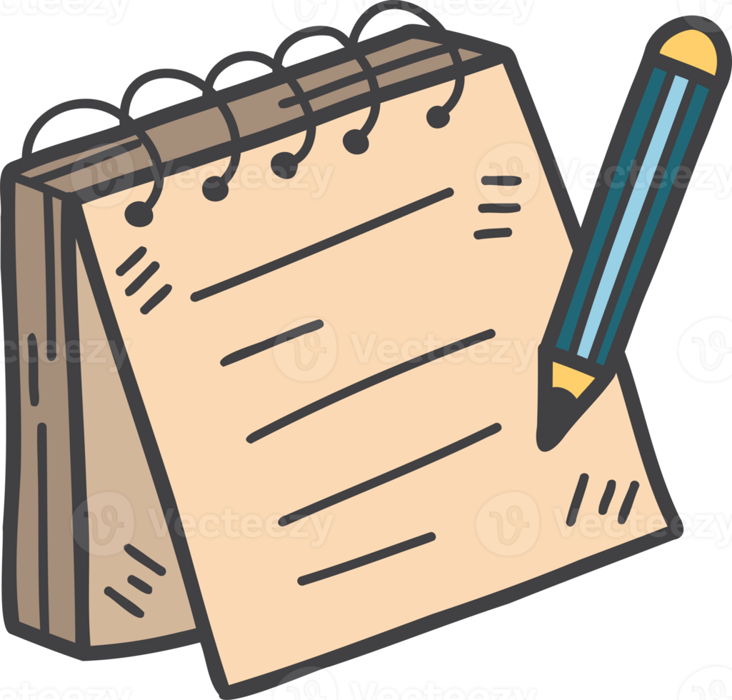 Hand Drawn notebook and pencil illustration png