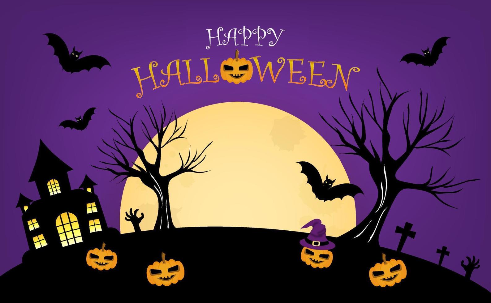 Happy Halloween spooky card in paper cut style vector