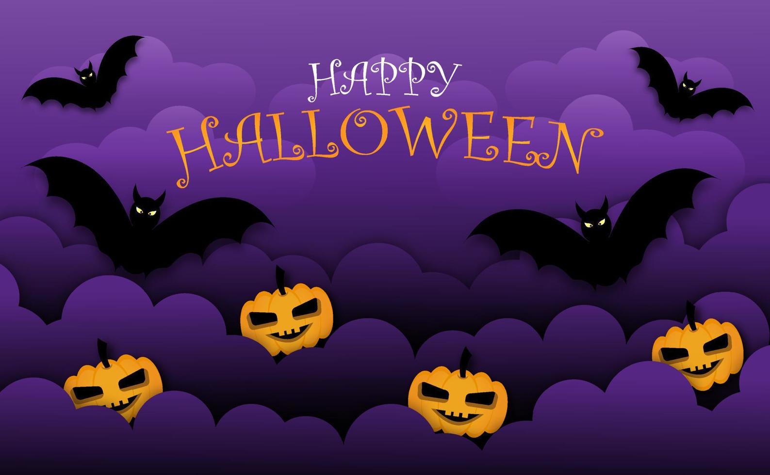 Happy halloween spooky card in paper cut style vector