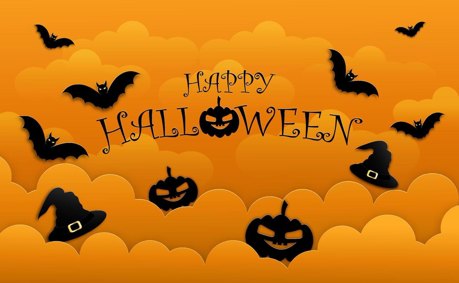 Happy halloween spooky card in paper cut style vector