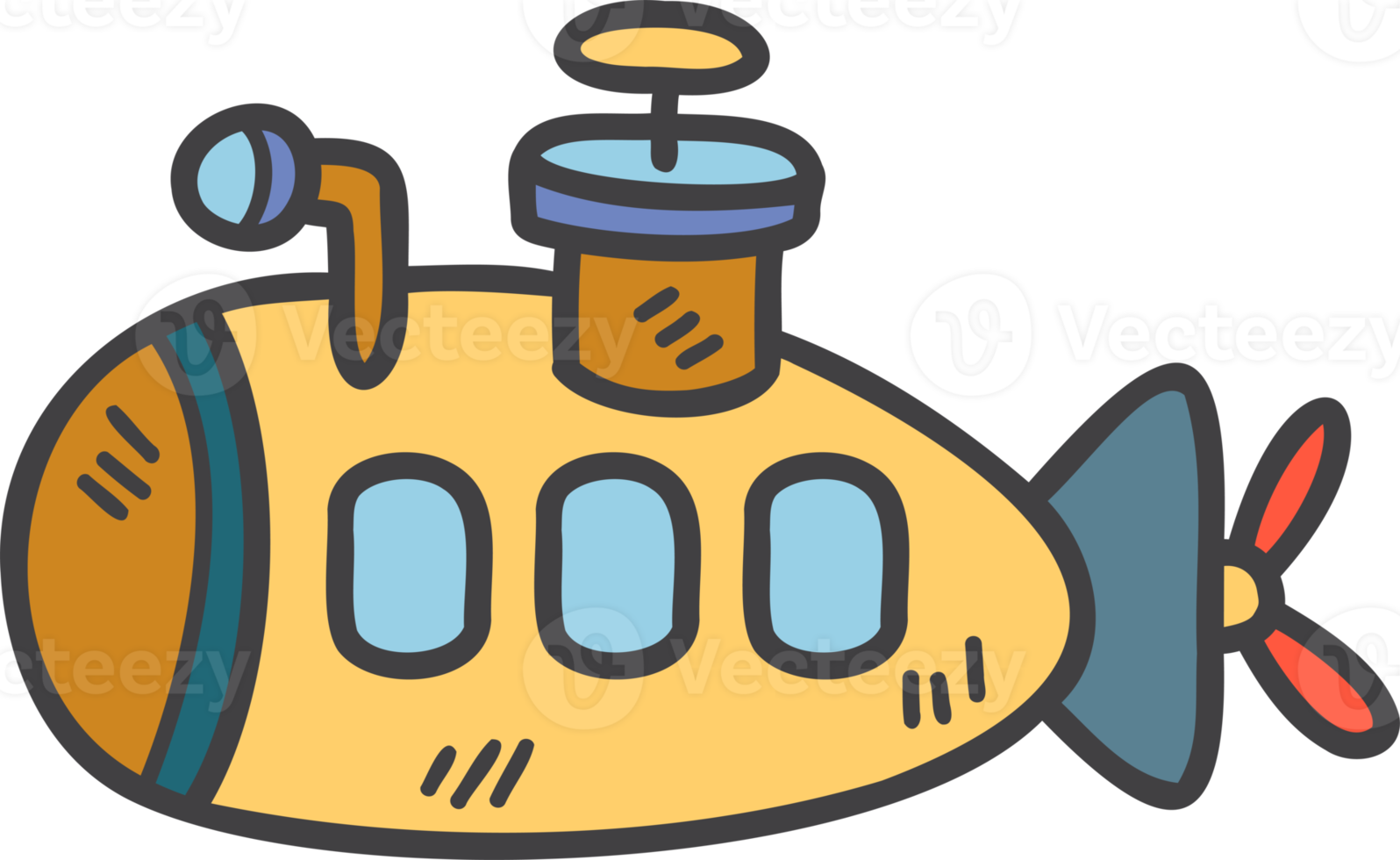 Hand Drawn toy submarine for kids illustration png