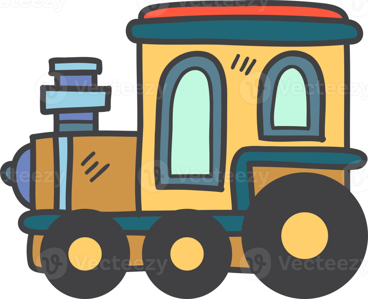 tren de juguete dibujado a mano para niños ilustración png