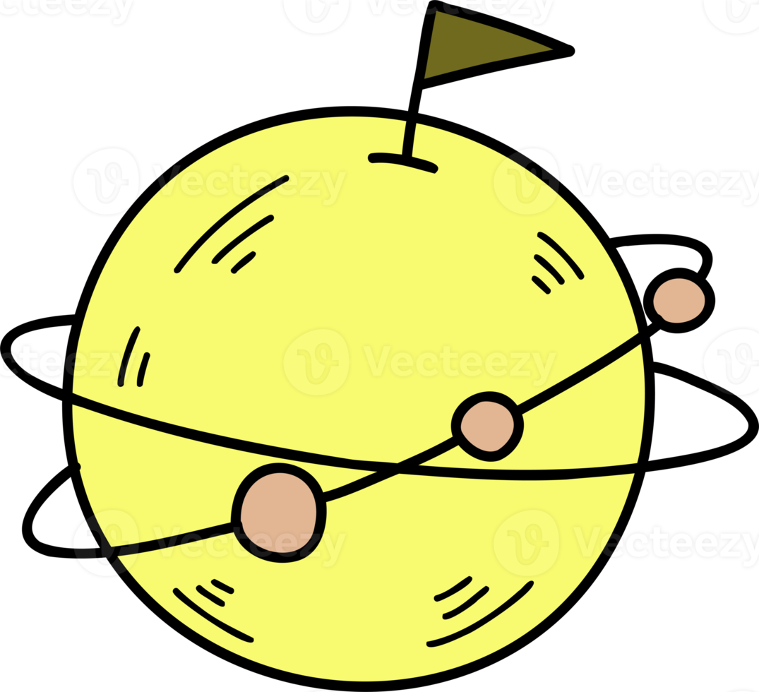 Hand Drawn Planets and rings floating in space illustration png