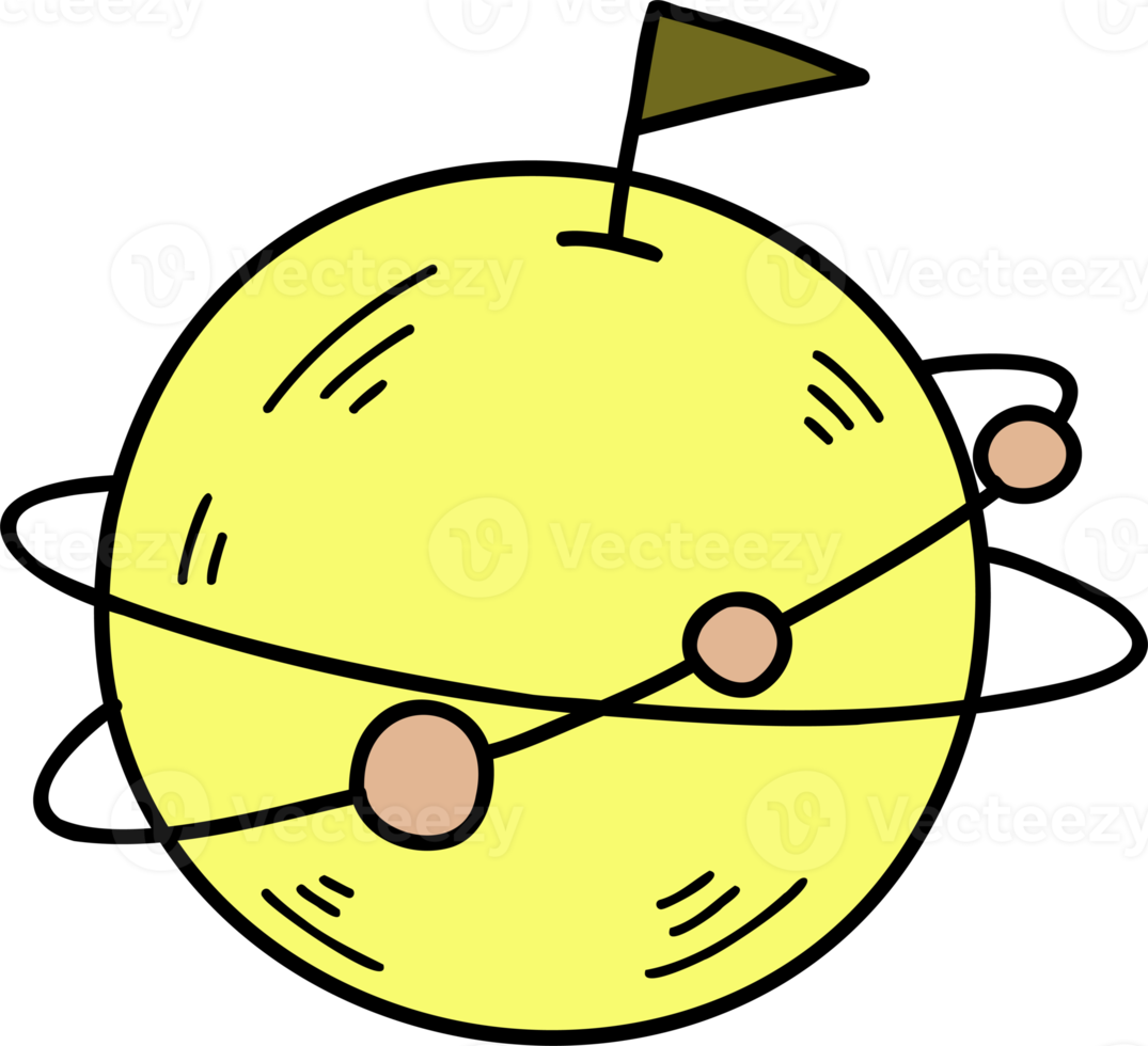 planetas y anillos dibujados a mano flotando en la ilustración del espacio png