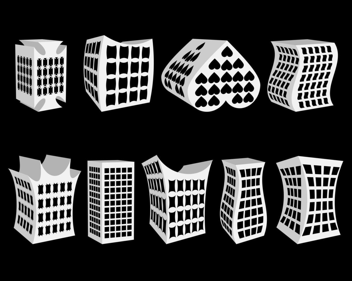 diferentes casas de papel de diferente arquitectura sobre un fondo negro vector