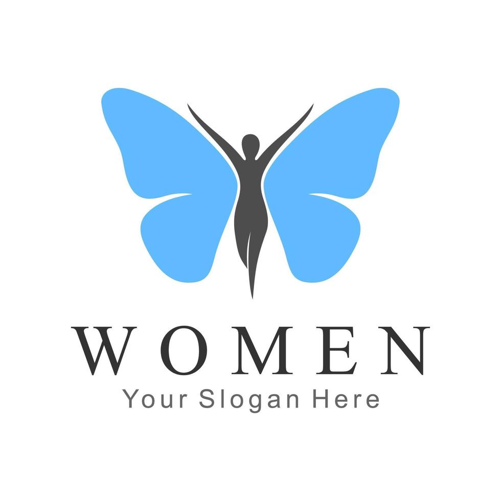 logotipo de mujer mariposa vector