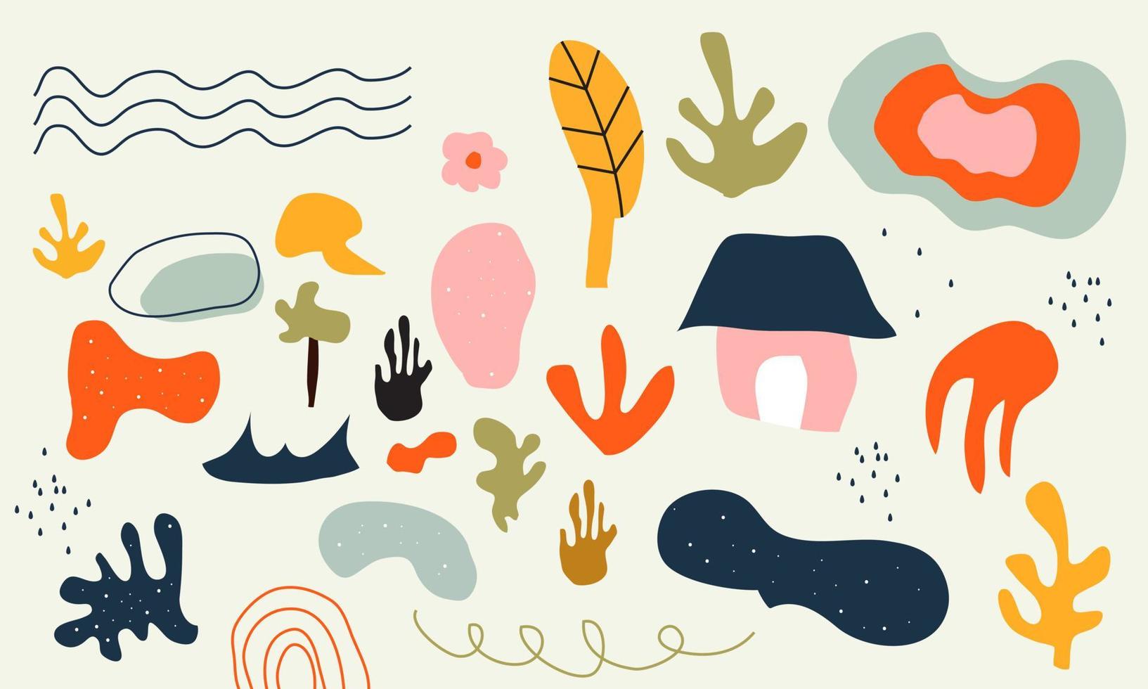 iconos de naturaleza abstracta de doodle de moda de conjunto plano único vector