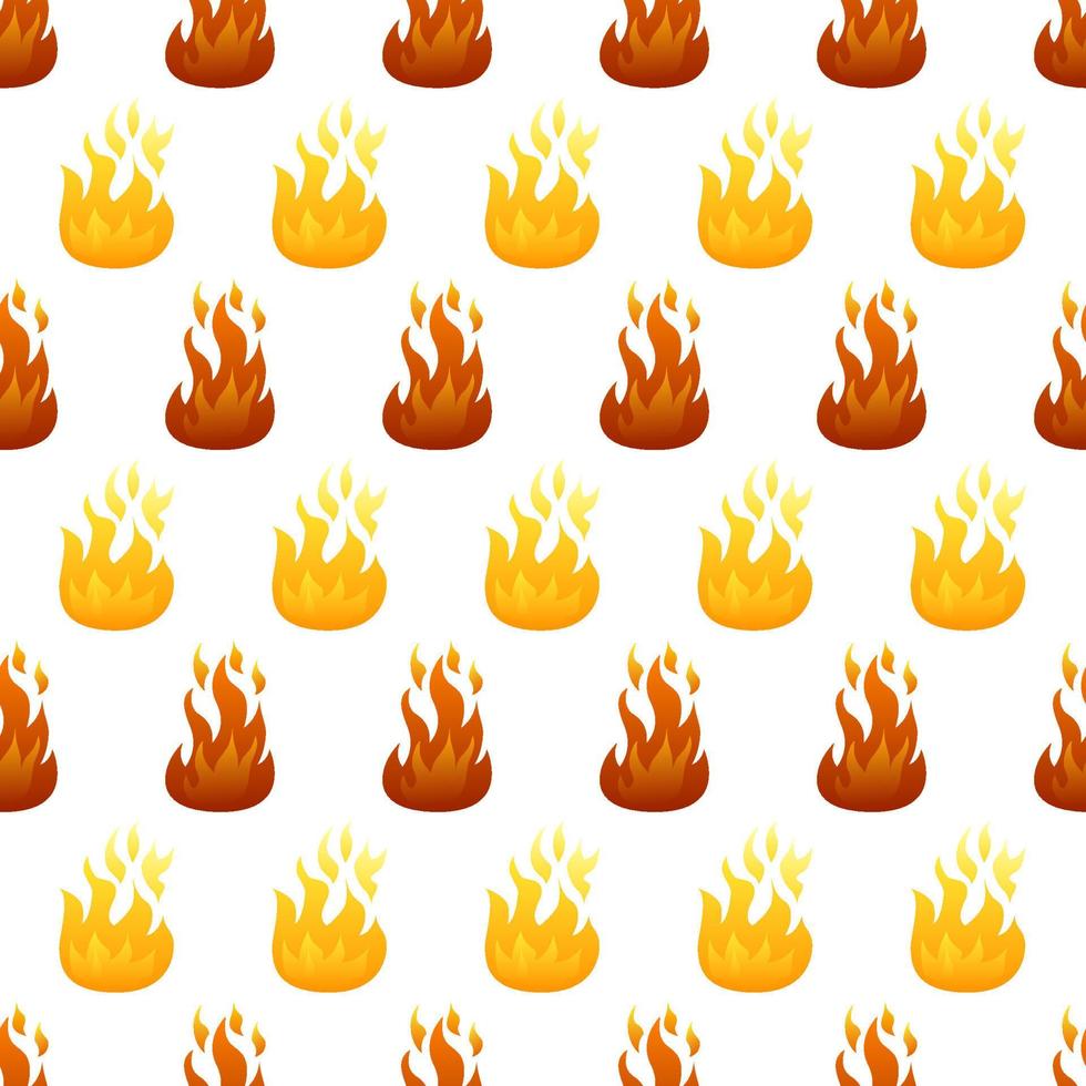 Seamless pattern with fire flame on white background. Vector illustration.