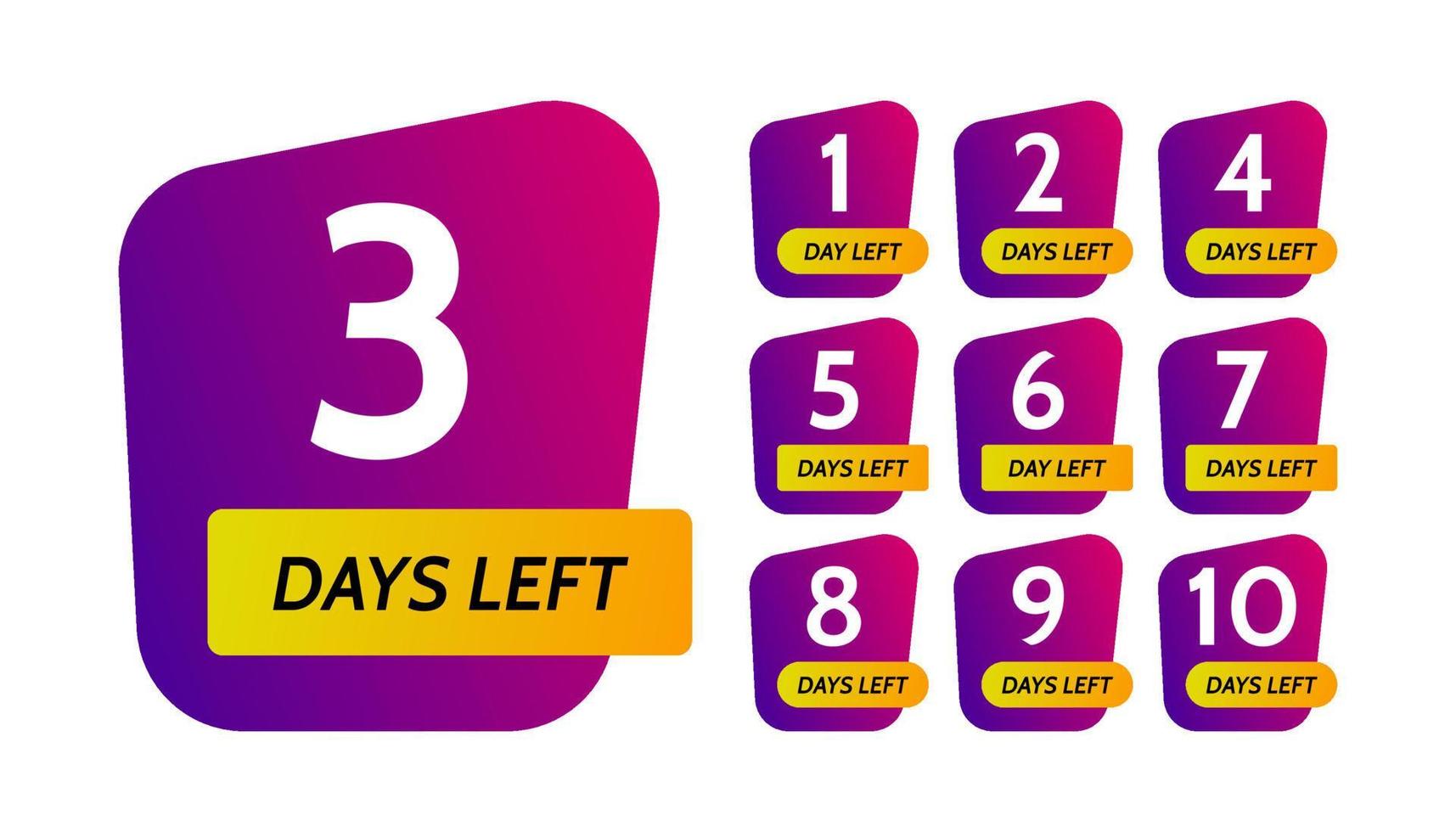 Number of days left. Set of ten purple banners with countdown from 1 to 10. Vector illustration