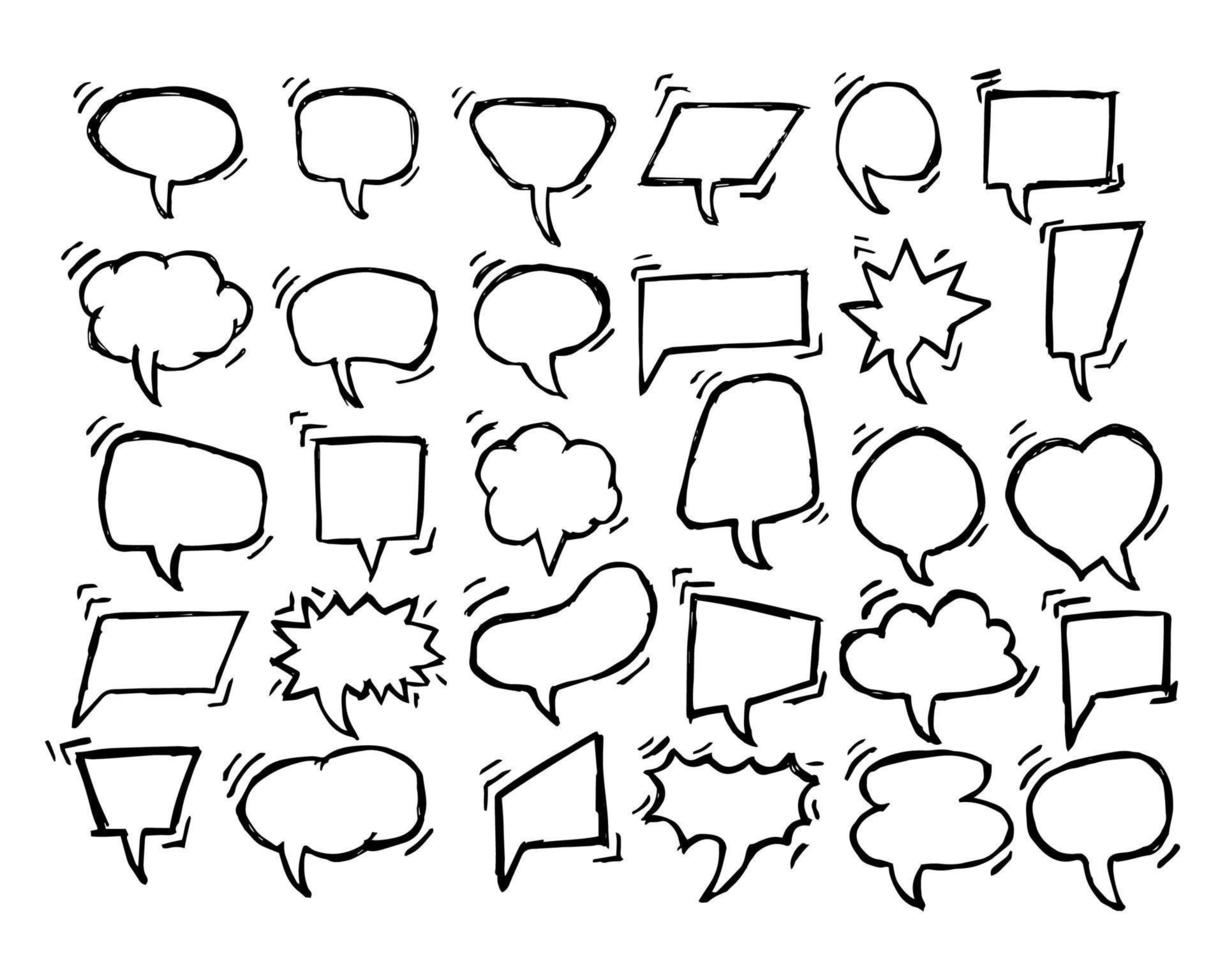 Set of Sketch Speech Bubbles. Hand drawn blank Speech Bubble. Dialog empty cloud on white background. Vector illustration.