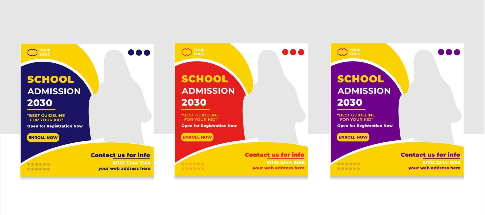 School Admission Social Media Post Design vector