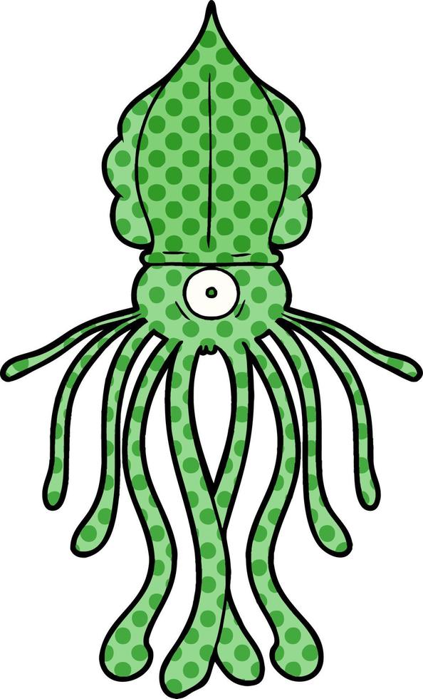 cartoon green squid vector