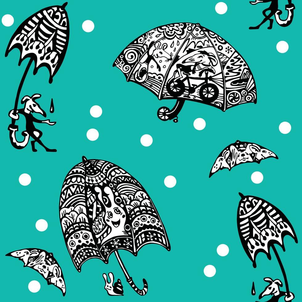 Decorative images of umbrellas in the style of doodle. vector