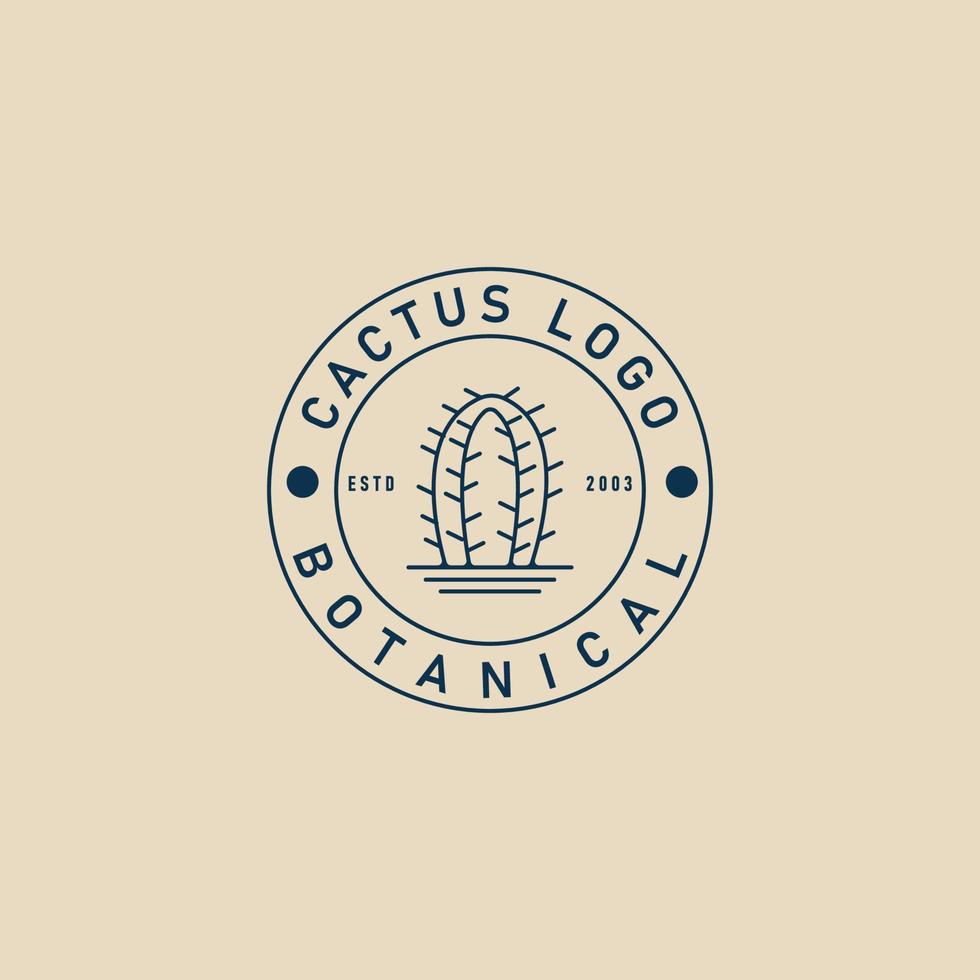 logotipo, icono y símbolo de arte de línea de cactus, con diseño de ilustración de vector de emblema