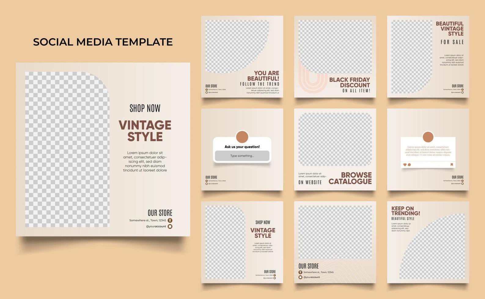 social media template banner fashion sale promotion in brown beige color vector