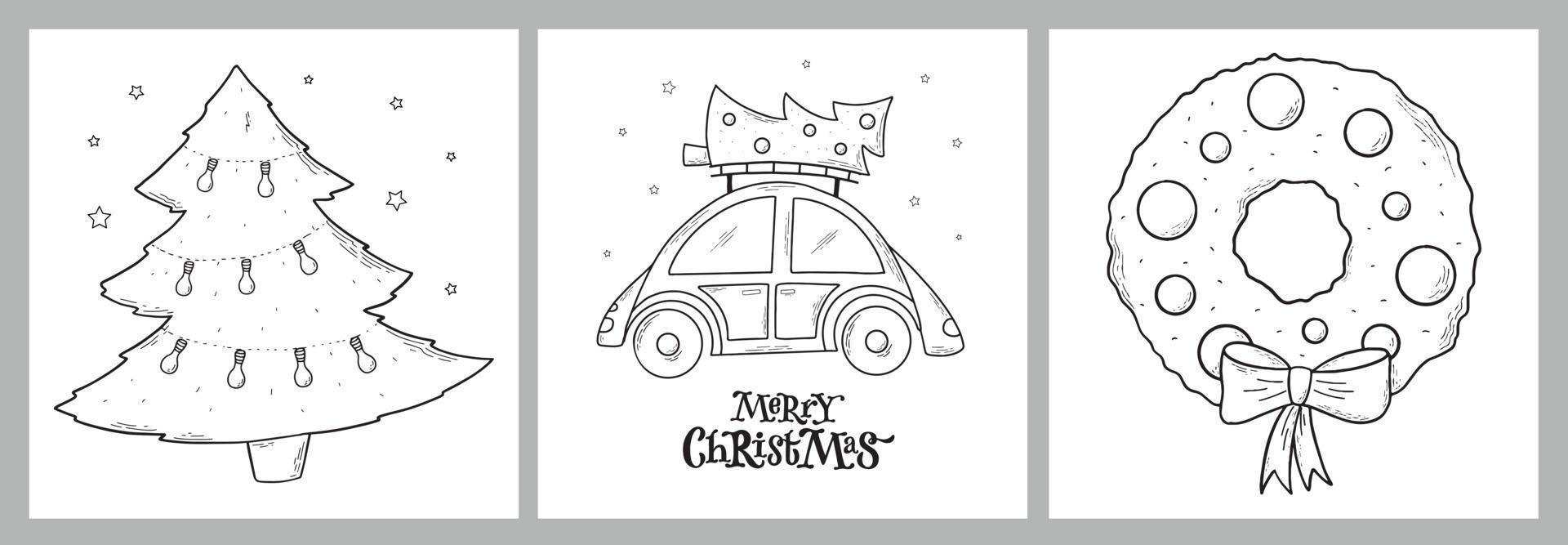 Set of Christmas cards, posters, prints, coloring pages, stickers, etc. EPS 10 vector