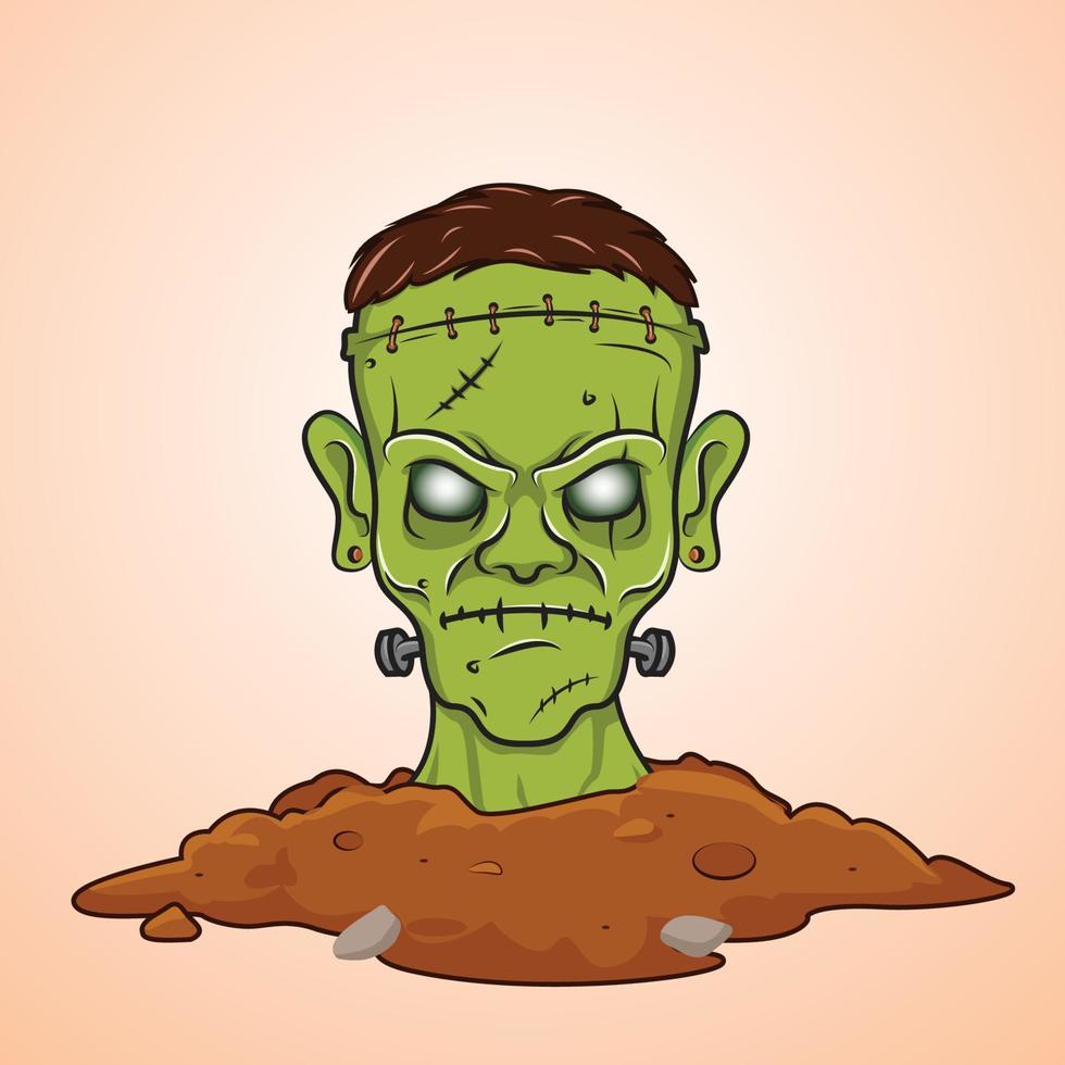 ilustración de vector premium de dibujos animados de cabeza de frankenstein