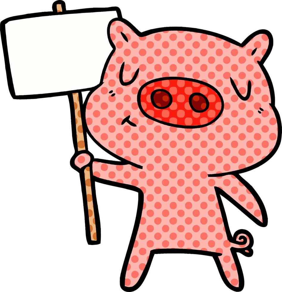 cartoon pig with sign post vector