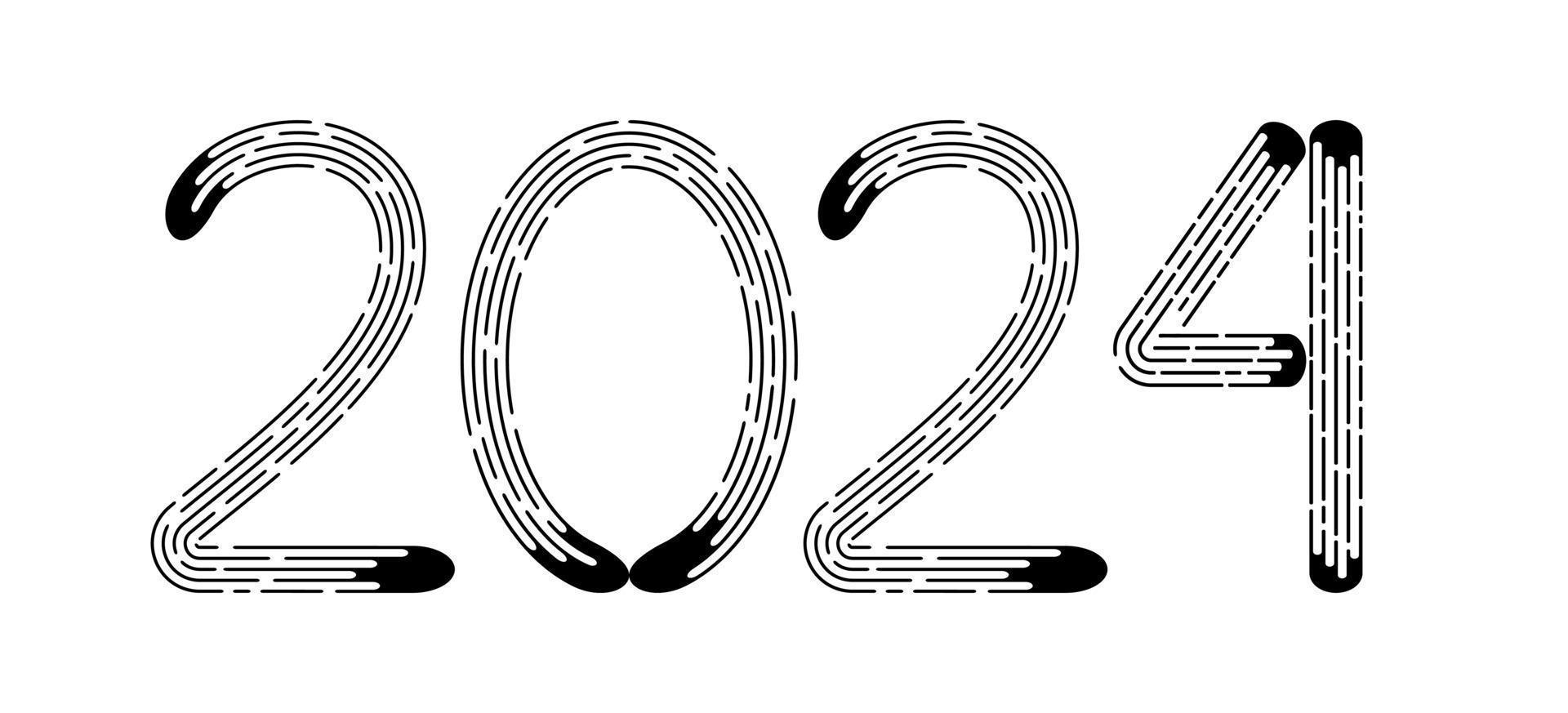 New Year 2024 from black dotted lines on white background. vector